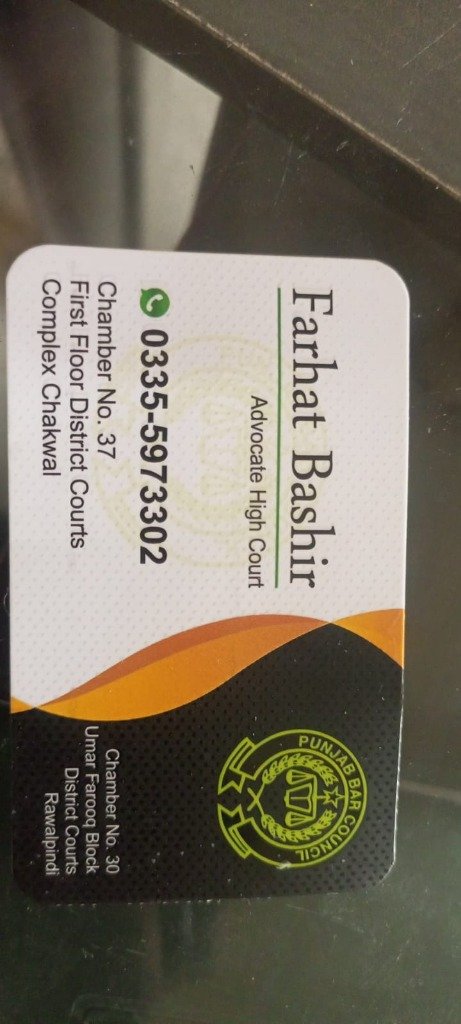 Advocate Farhat Bashir Business Card